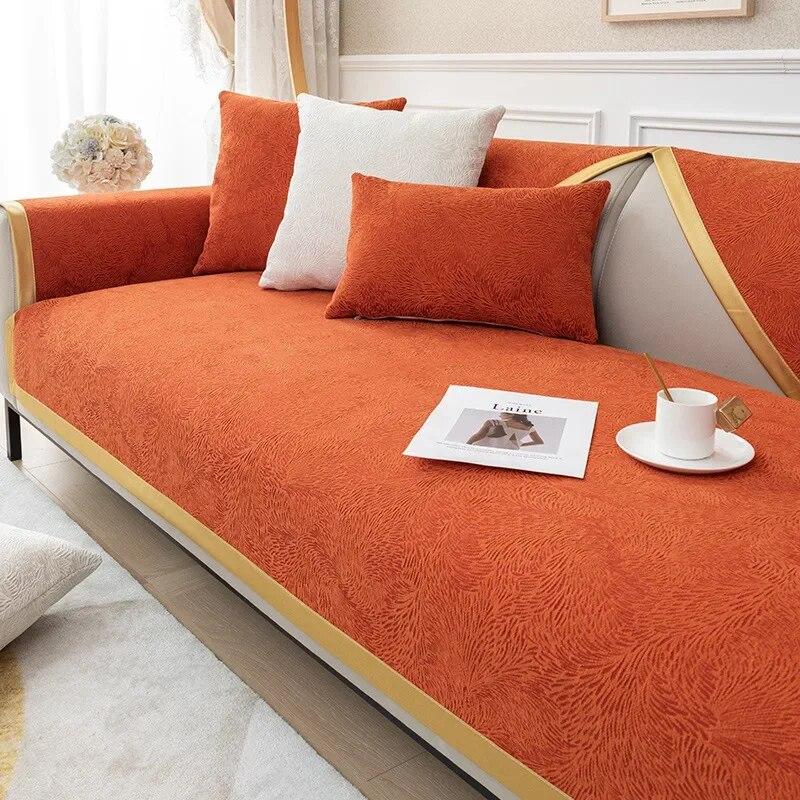 Chenille Phoenix Tail Gold Edge Sofa Cushion Light Luxury High End Four Seasons Universal Anti Slip Sofa Cover Cover