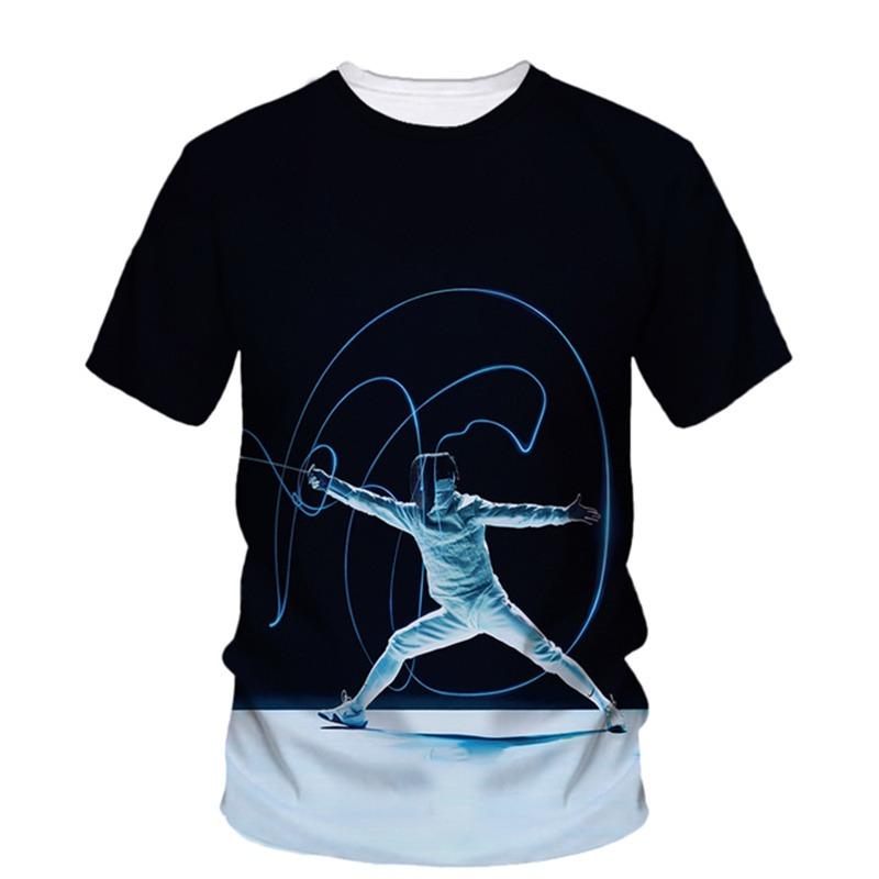 Fashionable men s T-shirt fencing sports printed T-shirt summer competitive sports short sleeved comfortable casual top S