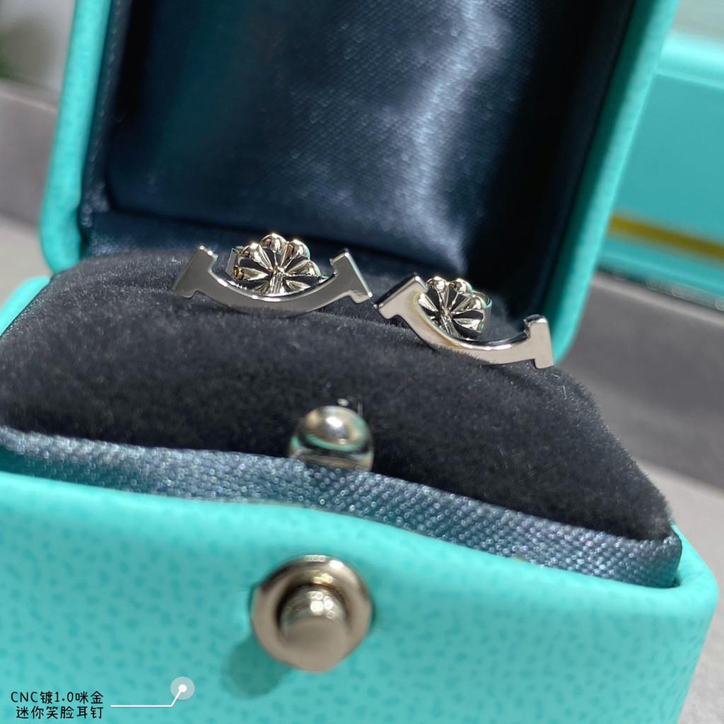 Blumenohrringe Glücksklee Reinsilberohrringe V Metallmaterial Originallogo Galvanisierung 18K Diamantbesetztes lächelndes Gesicht