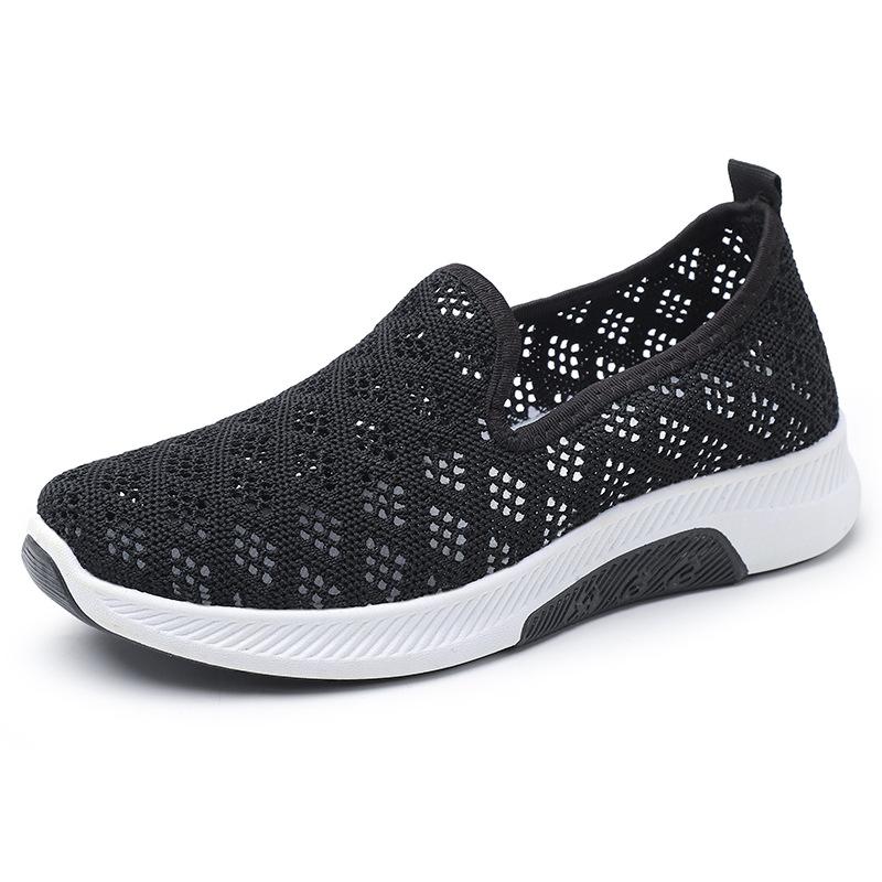 Summer Mesh Shoes Women's New Middle-aged and Old One-pedal Mother Shoes Non-slip Lightweight Fly-woven Shoes Breathable and Comfortable