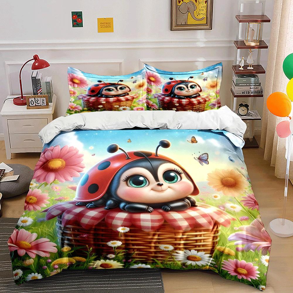 "Adorable Ladybug Picnic Set Design" Exquisite three-piece bedding set gift for kids and adults