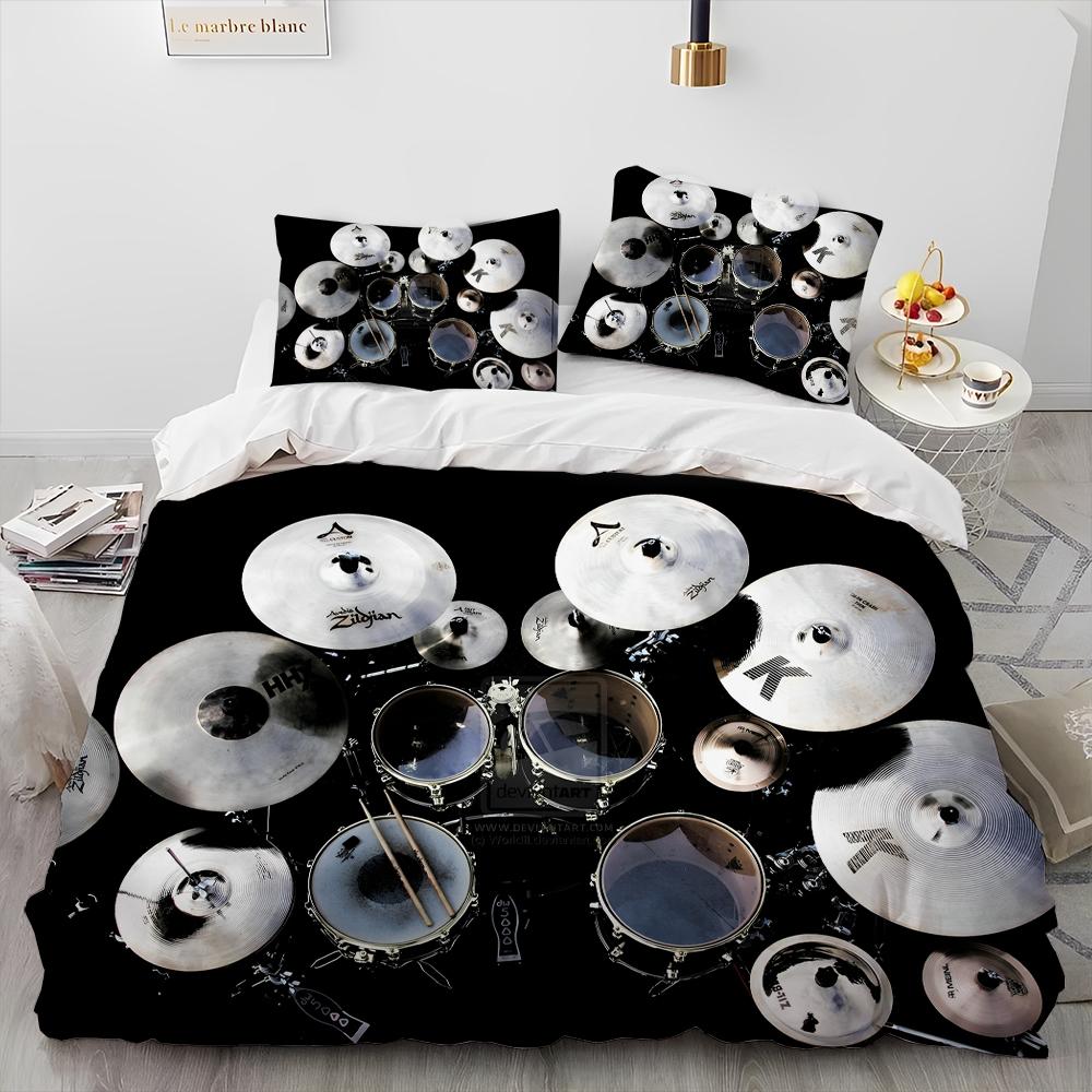 3D Drum Kit Music Instruments Comforter Bedding Set,Duvet Cover Bed Set Quilt Cover Pillowcase,King Queen Size Bedding Set Gift