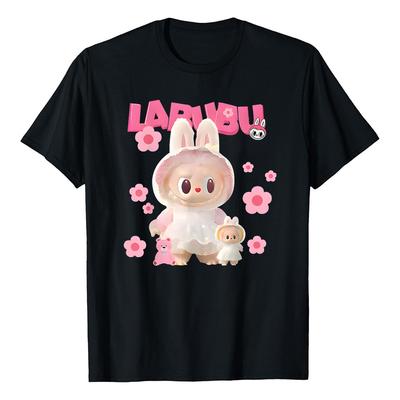 Ladies T-shirt Labubu Cute Printed Trendy Top Round Neck Loose Sports Casual Short Sleeve