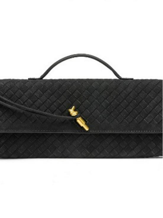Handmade Woven Retro Soft Leather Accordion Baguette Bag - Solid Color Shoulder Handbag