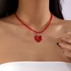 Exquisite Red Crystal Heart Pendant Necklaces for Women Handmade Elegant Imitation Pearls Clavicle Chain Party Jewelry Gifts