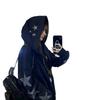 Vintage Star Rhinestone Zip Hoodie Loose Fit Long Sleeve Casual Streetwear Fall