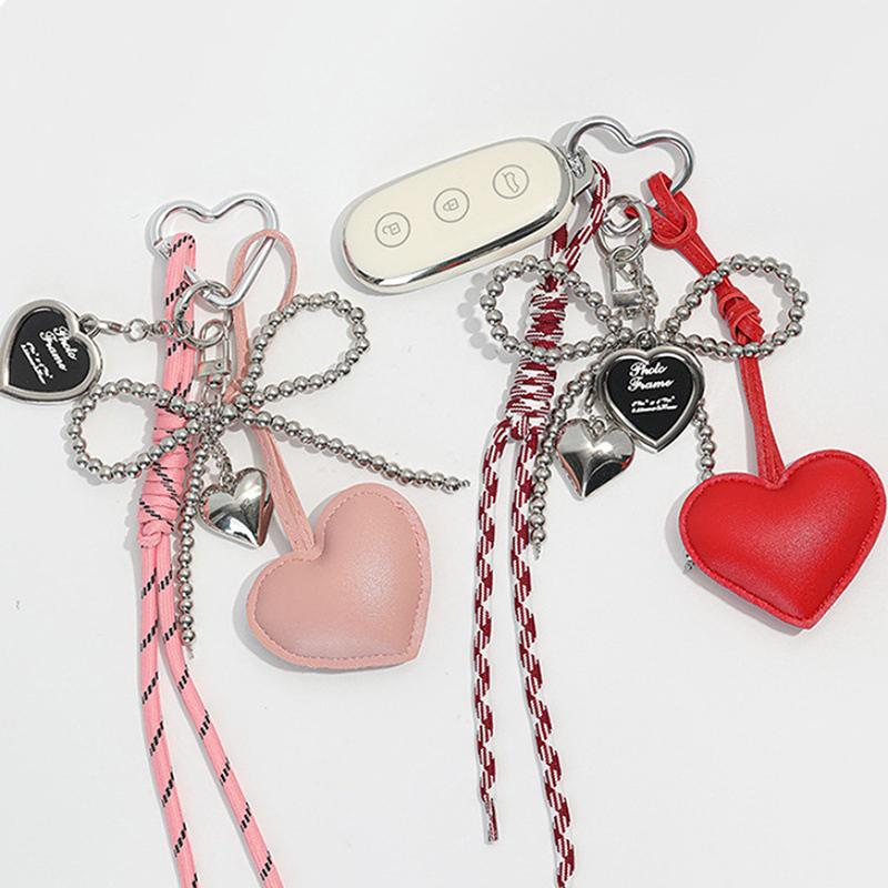 PU Leer Hart En Strik Sleutelhanger Met Modieuze Geweven Lanyard Handgemaakte Tas Bedel Veelzijdige Sleutelhouder Voor Vrouwen