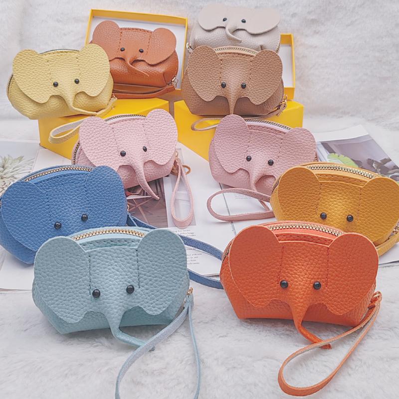 PU Deri Fil Bebek Bozuk Para Cüzdanı Kadın Çantası Süsü Yaratıcı Kart Tutucu Depolama Ruj Zarfı Fermuarlı Para Çantası
