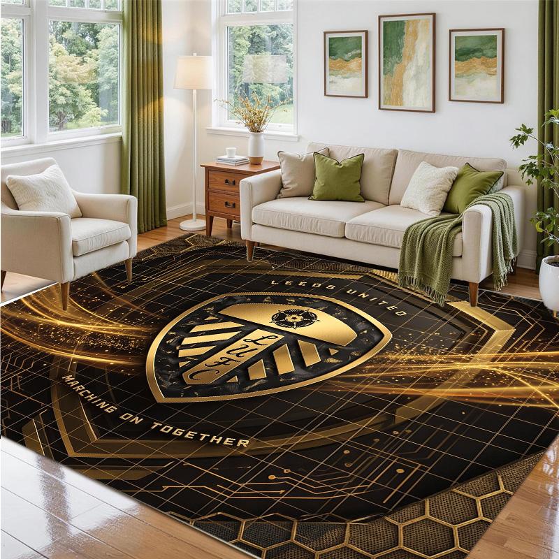 Leeds United Football Design Crystal Velvet Rug Soft Decorative Mat for Bedroom Entrance