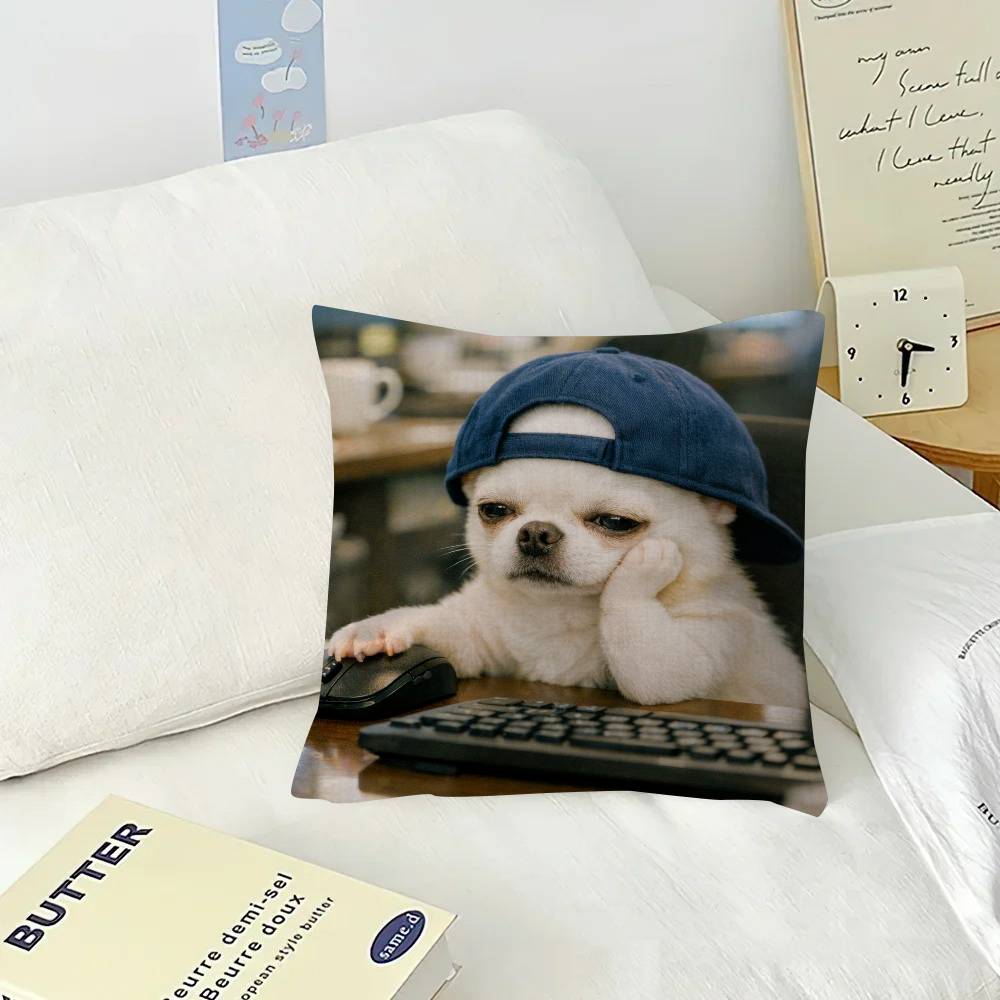 Cute Dog Funny Meme   Pillow Cushion Cover Pillowcase Living Room Sofa Home Decor Customized