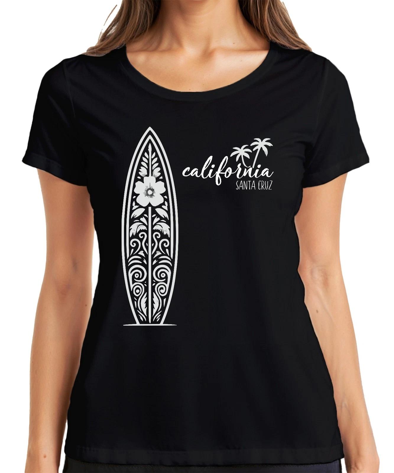 California Santa Cruz Surfbretter Surfen Palmen Strand Vintage Damen T-Shirt L