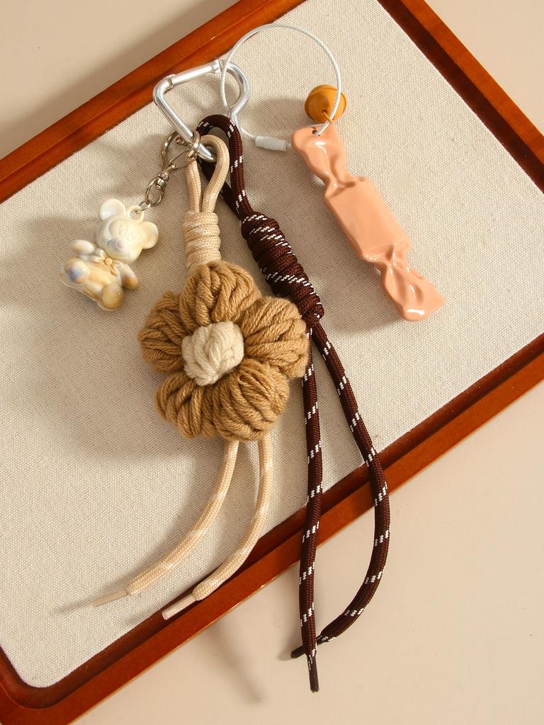 Original Fashion Woven Flower Candy Flocking Puppy Bag Pendant Pendant Mobile Phone Lanyard Bag Hanging Accessories