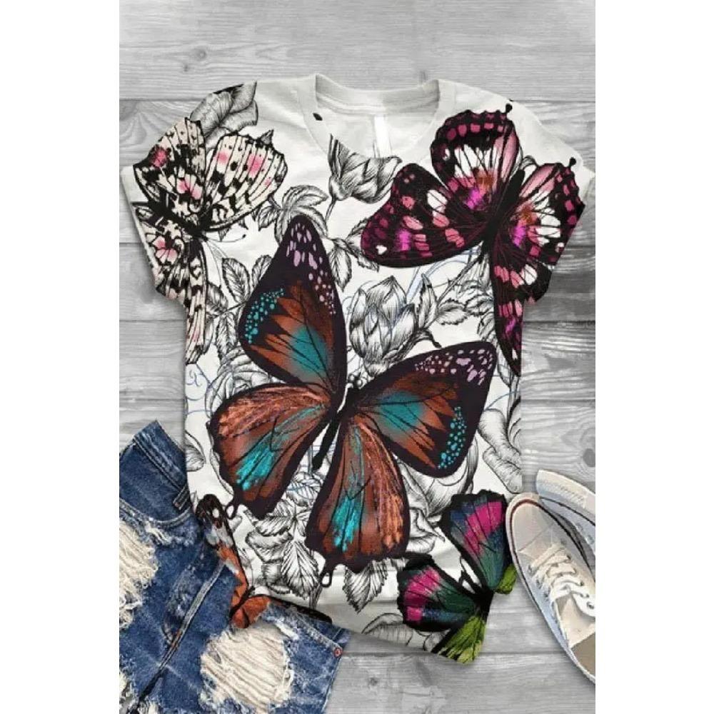 Butterfly Dragonfly Pattern 3D Print T-Shirts Women's Short Sleeves T Shirt Streetwear Y2k Harajuku Tees Tops Female Clothing