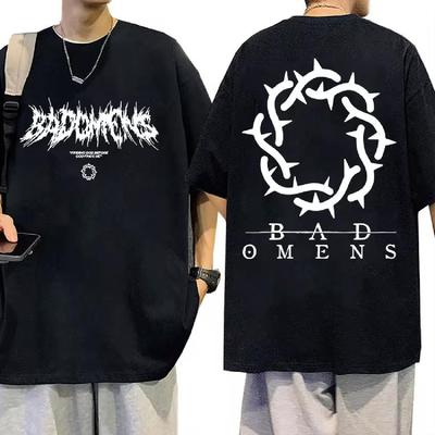 Bad Omens Λογότυπο Μπάντας Γραφικό T-Shirt Ανδρικό Γυναικείο Καθημερινό Μόδα Oversized Βαμβακερά T-Shirts Hip Hop Gothic Ρούχα T-Shirt