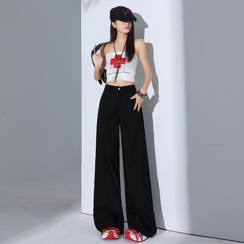 Women's White Tencel Wide-Leg Jeans - Summer 2025, High-Waisted, Loose, Floor-Length, Slimming.
