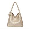 2025 New Champagne Color Woven Tote Bag for Women, Large Capacity Fashion Casual Bag, Commuting Handbag, Shoulder Bag, Wholesale