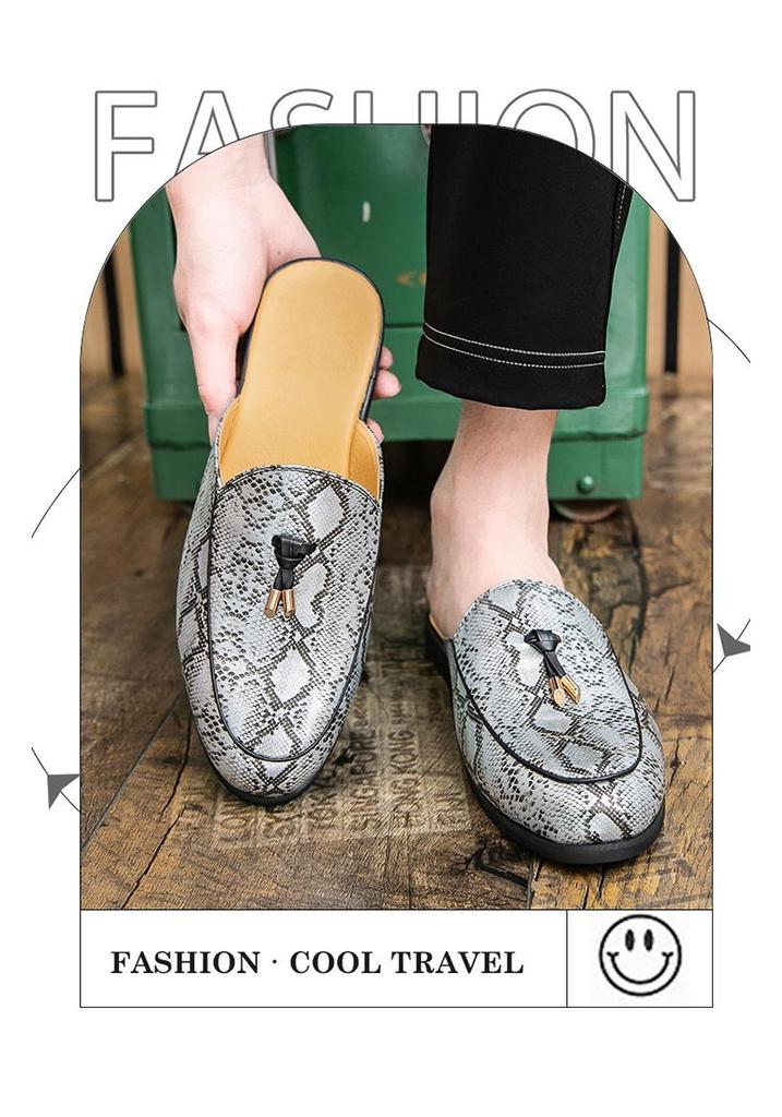 Men's Summer Driving Half-Slippers: Cross-Snake Pattern, Backless, Leather.