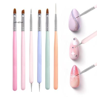 6Pcs Candy Color Nail Art Brushes Detail Painting Design Pen Phototherapy Gel Drawing Tool Manicure Brushes