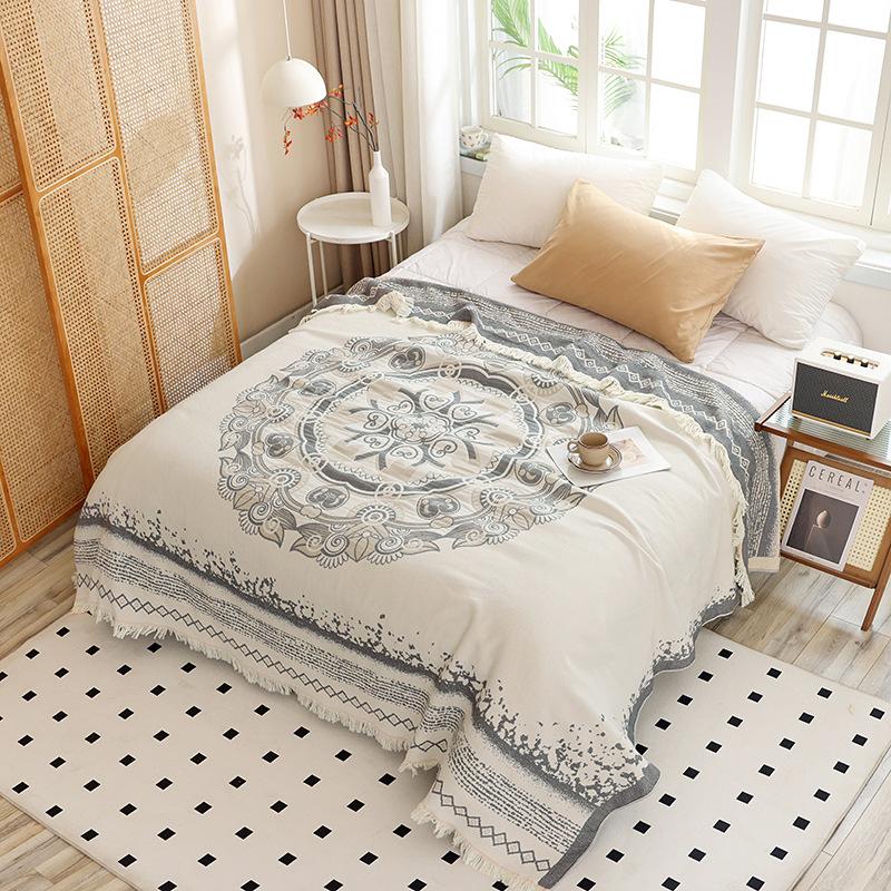 Nový čistě bavlněný střapcový gázový ručník, prostěradlo na přikrývku, dvojitá klimatizační deka, celoroční bavlněný přehoz na pohovku, sezónní deka na polední přestávku