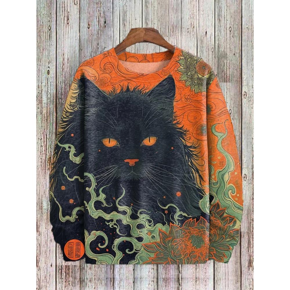 Spring Autumn Sweatshirt Pullover Anime Cat Casual Japanese Art Animal 3D Printed O Neck Long Sleeve Hoodies Tops Pullovers