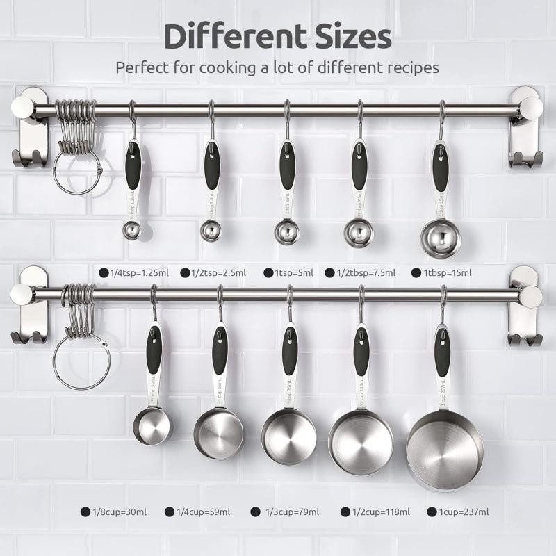10-Piece Stainless Steel Measuring Cups and Spoons Set for Coffee, Seasoning, and Baking.