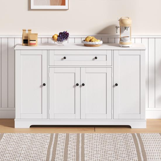 Kitchen Cabinet Multifunctional Buffet 138cm Sideboard with Drawer Shelf Doors And Adjustable Shelves Buffet Modern Design Anti-Tip Protection