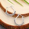 Huajie Make Old Silver Metal Ethnic Style Beaded Earrings for Women Retro Circle Ear Buckle Accessories Fashion