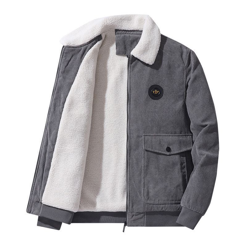 Autumn and Winter Corduroy Sherpa Jacket Men's Loose Velvet Thickened Casual Lapel Men's Jacket