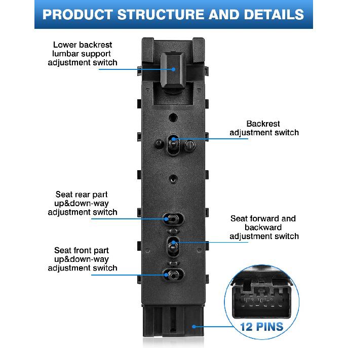 Driver Side Adjustment Power Seat Switch Compatible with Ford F150 F250 F350 Explorer Expedition 2006-2019 Lincoln MKX 2006-2019 Mercury 06-11