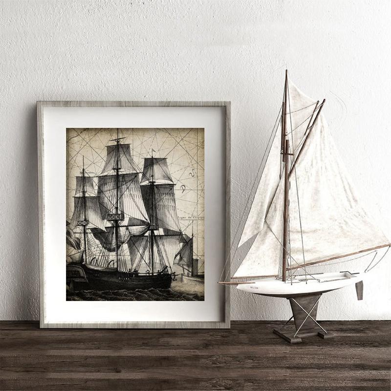 Vintage-Leinwandbild, Boot, Retro-Kunst, Poster und Drucke, Heimraumdekoration, Gemälde für Wohnzimmer, rahmenlos