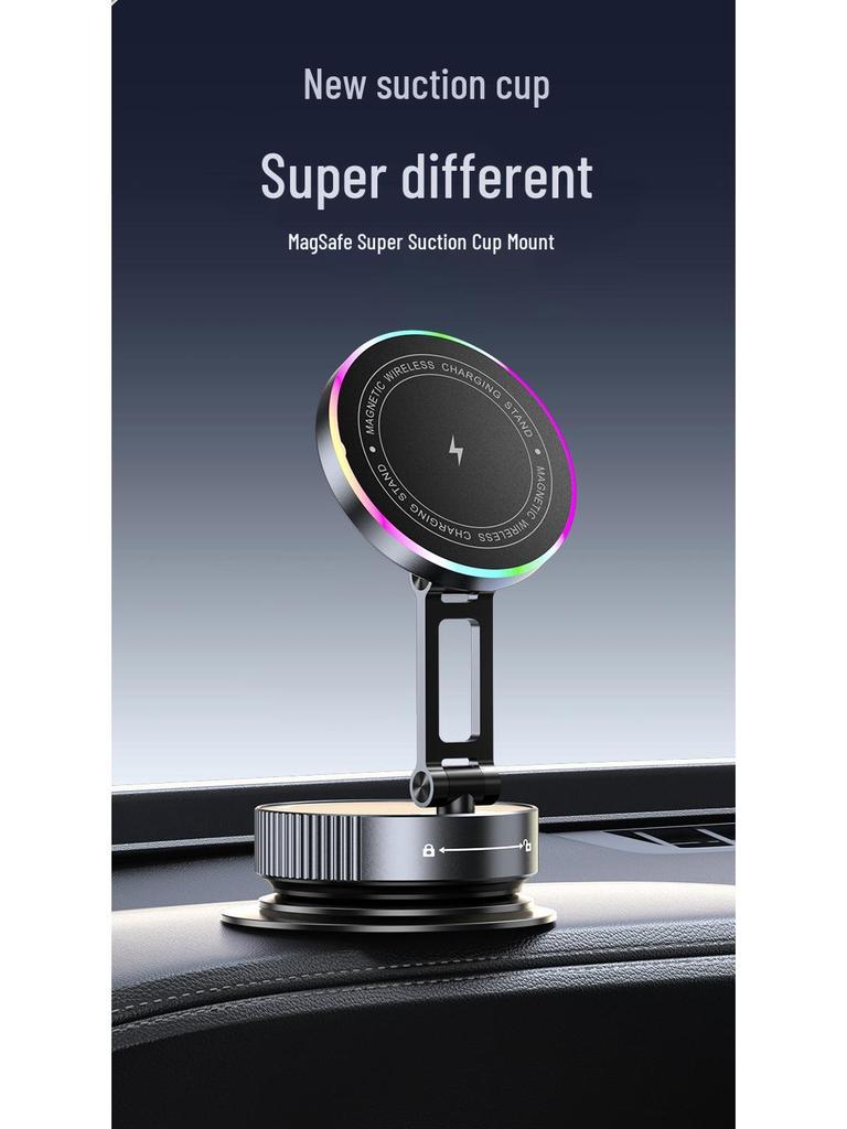 15W Foldable Rotating Alloy Car Wireless Charger with Magnetic Vacuum Suction Phone Holder