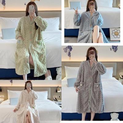 Verdikte Warme Zwangerschapskleding Winter Koraalfluweel Badjas Gevoerd Middellang Dames Flanel Huiskleding Badjas Verpleging