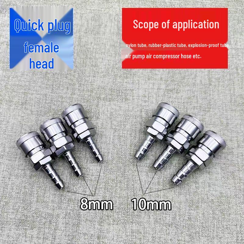 C-Type Pneumatic Quick Coupler, Durable High-Pressure Gas Pump Connector, 8mm/10mm Male & Female Push-in Plug.