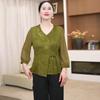 Chinese Style Chiffon Blouse Set with Seven-Sleeve Top for Middle-Aged Women