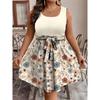 Women's Fashionable Casual Color Blocked Printed Sleeveless Waist Dress In Large Size