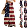 Women Summer Boho Palazzo Pants High Waist Wide Leg Floral Printing Casual Trousers With Pockets