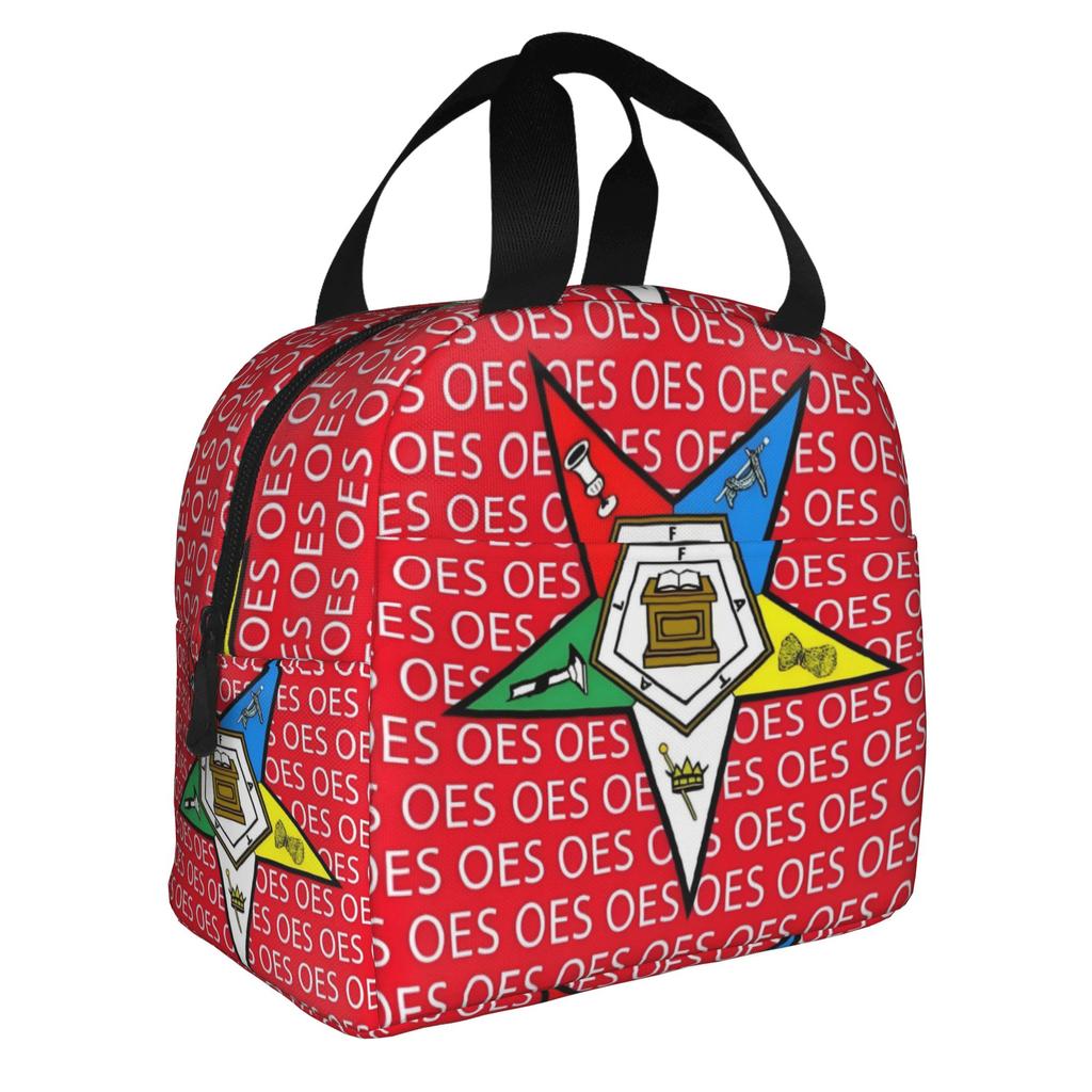 Order Of The Eastern Star Logo Thermal Insulated Lunch Bags Women  Portable Lunch Container for School Multifunction Food Box