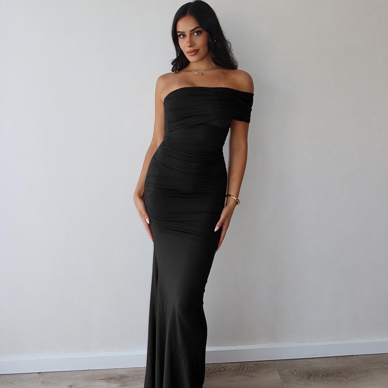 Off-Shoulder Bodycon Party Abend Langkleid 2026 Neu Damen Einzelschulter Ärmel Schlitz Elegant Kleider Rückenfrei Sexy Kleid