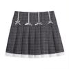 Korean Plaid Bow Smocked Midi Skirt - Plus Size High Waist Slimming Pleated Skirt
