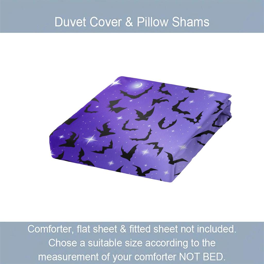 Purple Printed Duvet Cover Set 3pcs Flying Bats Black White Bedding Sets For Bedroom Dorm Room Halloween Theme Bedding