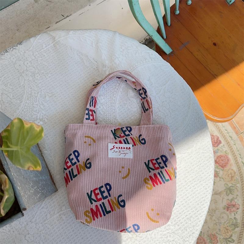 

Вельветовая симпатичная повседневная сумка, холщовая сумка, ручная сумка, маленькая женская сумка, переносная удобная сумка, сумка для ланч-бокса светло-розовый