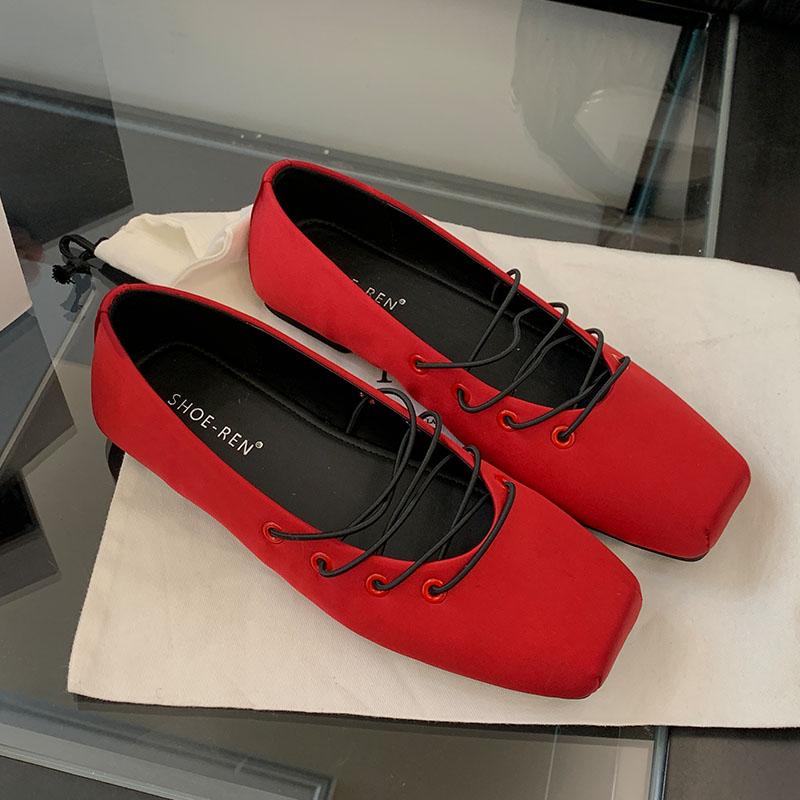 Fashion 2025 New Fashion Silk Women Ballet Flats Shoes Luxury Soft Female Square Toe Footwear Shallow Ladies Mary Janes Flats Shoes