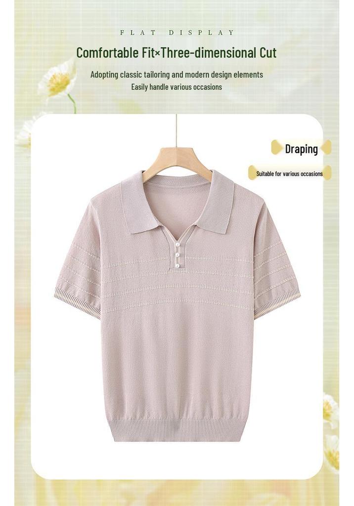 Mom's Summer 2026 Fashion: Ice Silk Knitwear, Short Sleeve Top for Middle-Aged & Elderly Women