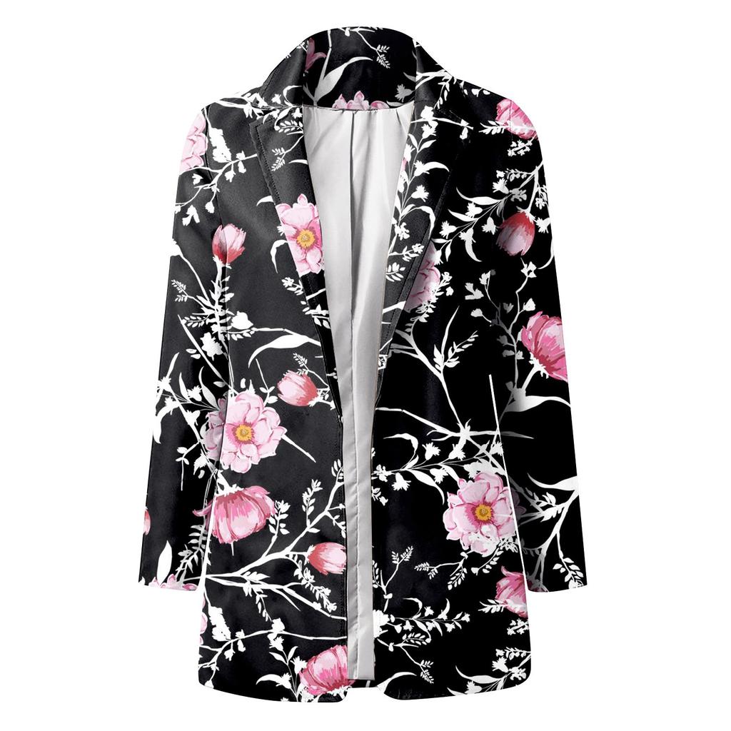 Women's Casual Fashion Print Lapel Long Sleeve Slim Fit Jacket