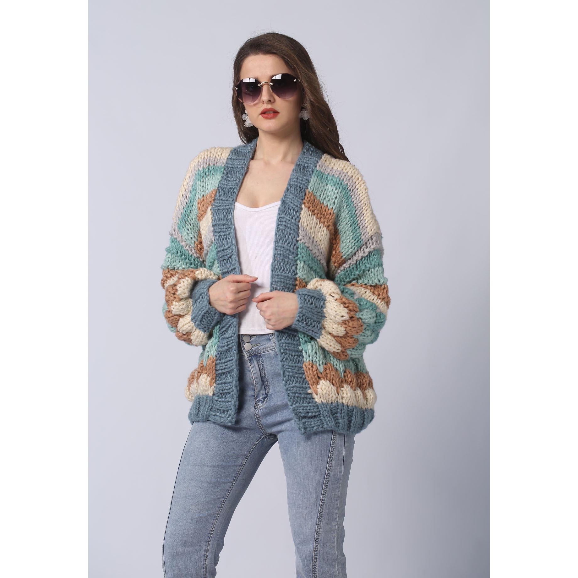 Крупной вязки кардиган в стиле колор-блок для женщин One Size