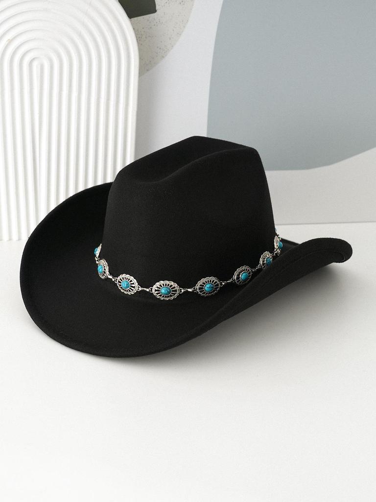 Trendy Unisex Turquoise Fedora with Bohemian Wide Brim for Parties
