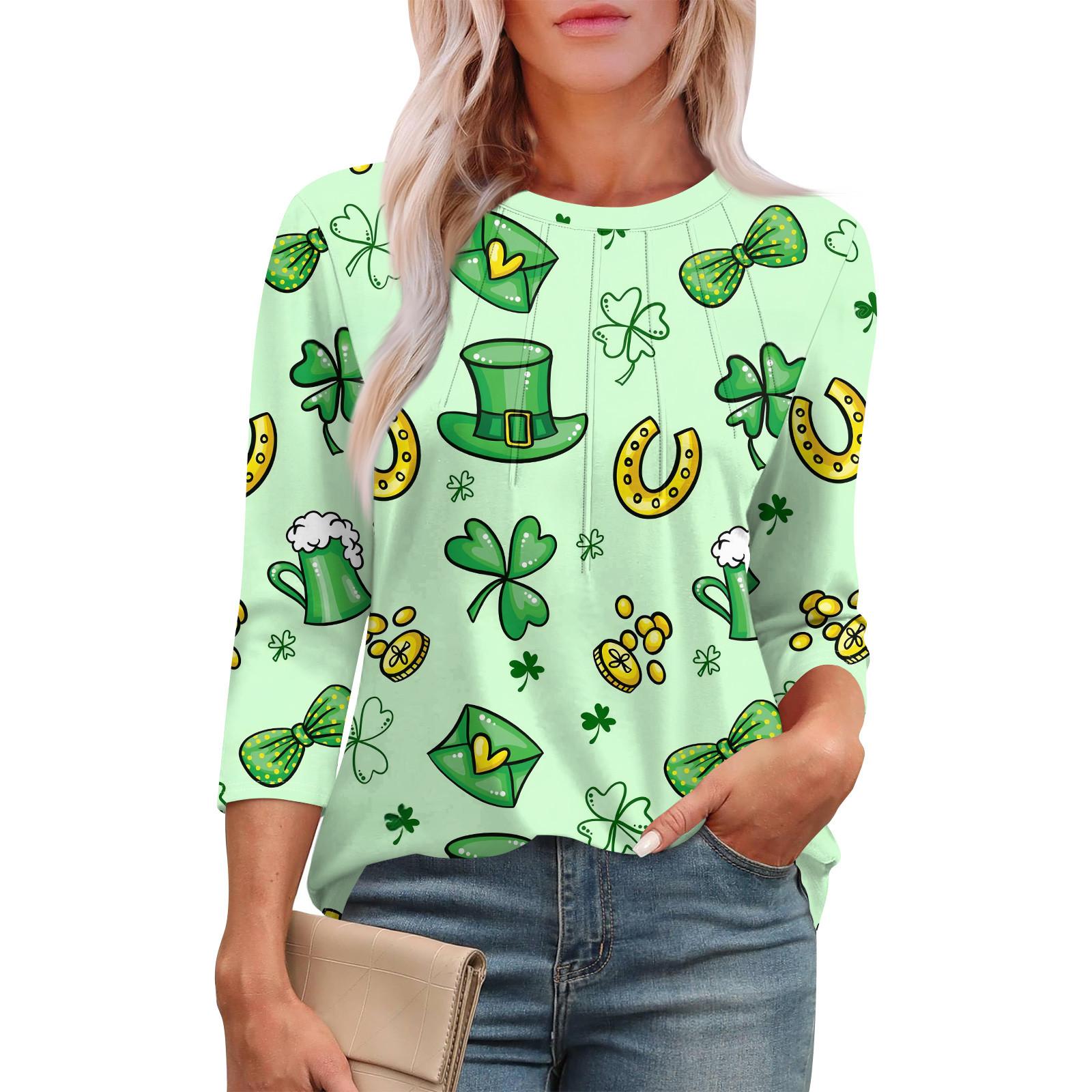 

Женская мода круглый вырез семь рукавов St. Футболка с принтом ко Дню Святого Патрика и складками XXL