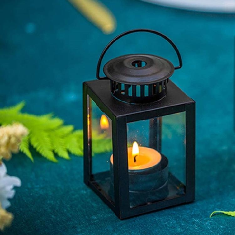 Linternas Metálicas Colgantes Retro Para Velas Casas de Campo Diseño de Panel de Vidrio Cuadrado Portavelas Decorativo para Exteriores Interiores