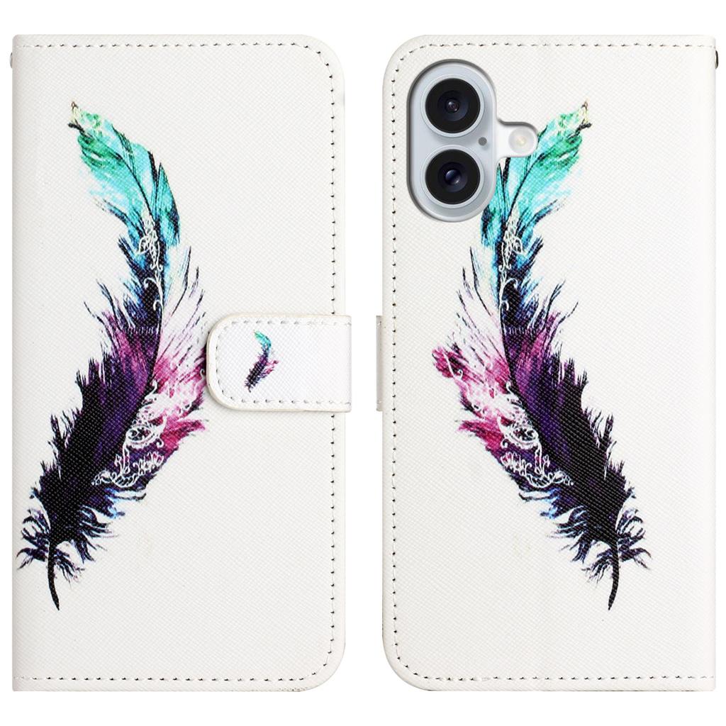 For iPhone 16 Plus Case Pattern Print PU Leather Wallet Phone Cover Cross Texture