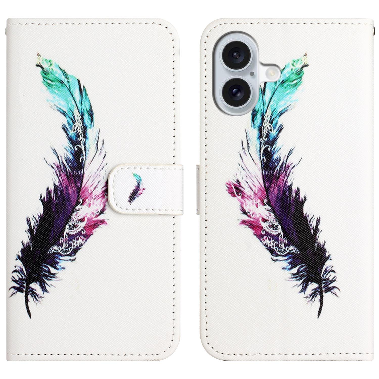 

For iPhone 16 Plus Case Pattern Print PU Leather Wallet Phone Cover Cross Texture I